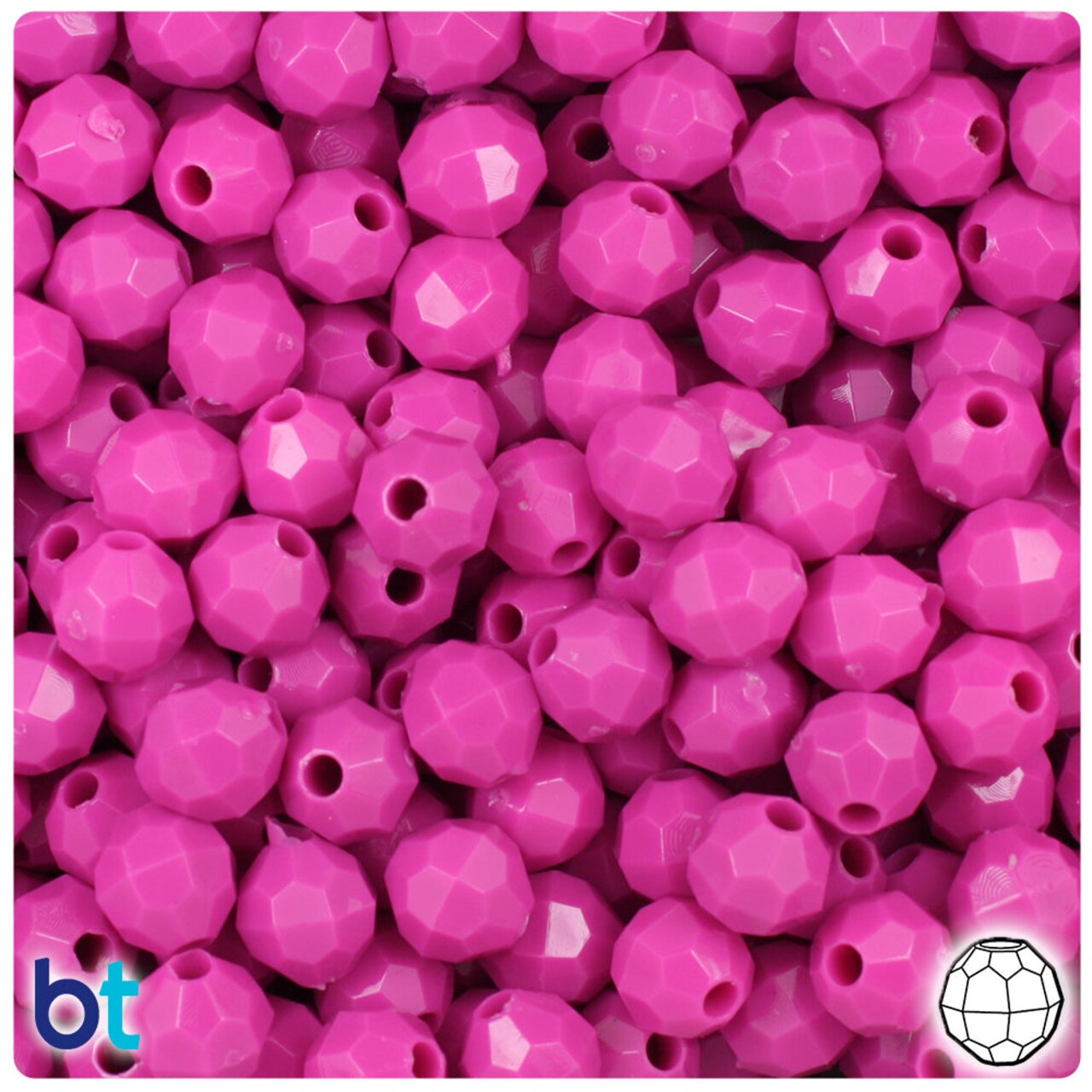 BeadTin Dark Pink Opaque 8mm Faceted Round Plastic Craft Beads (450pcs)